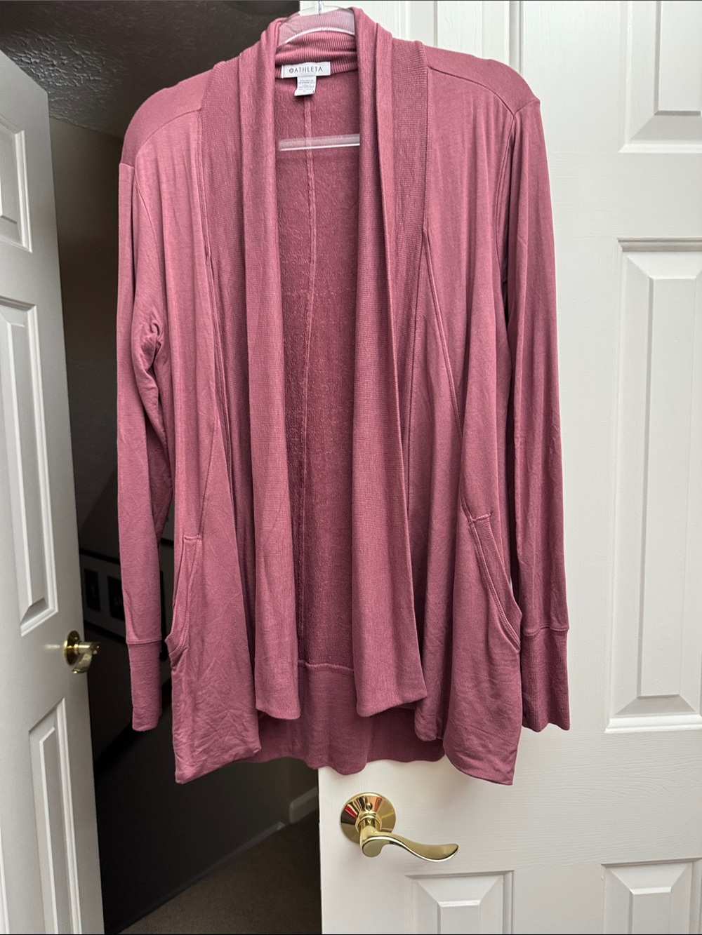 Athleta Pranayama Open-Front Cardigan in Dusty Rose